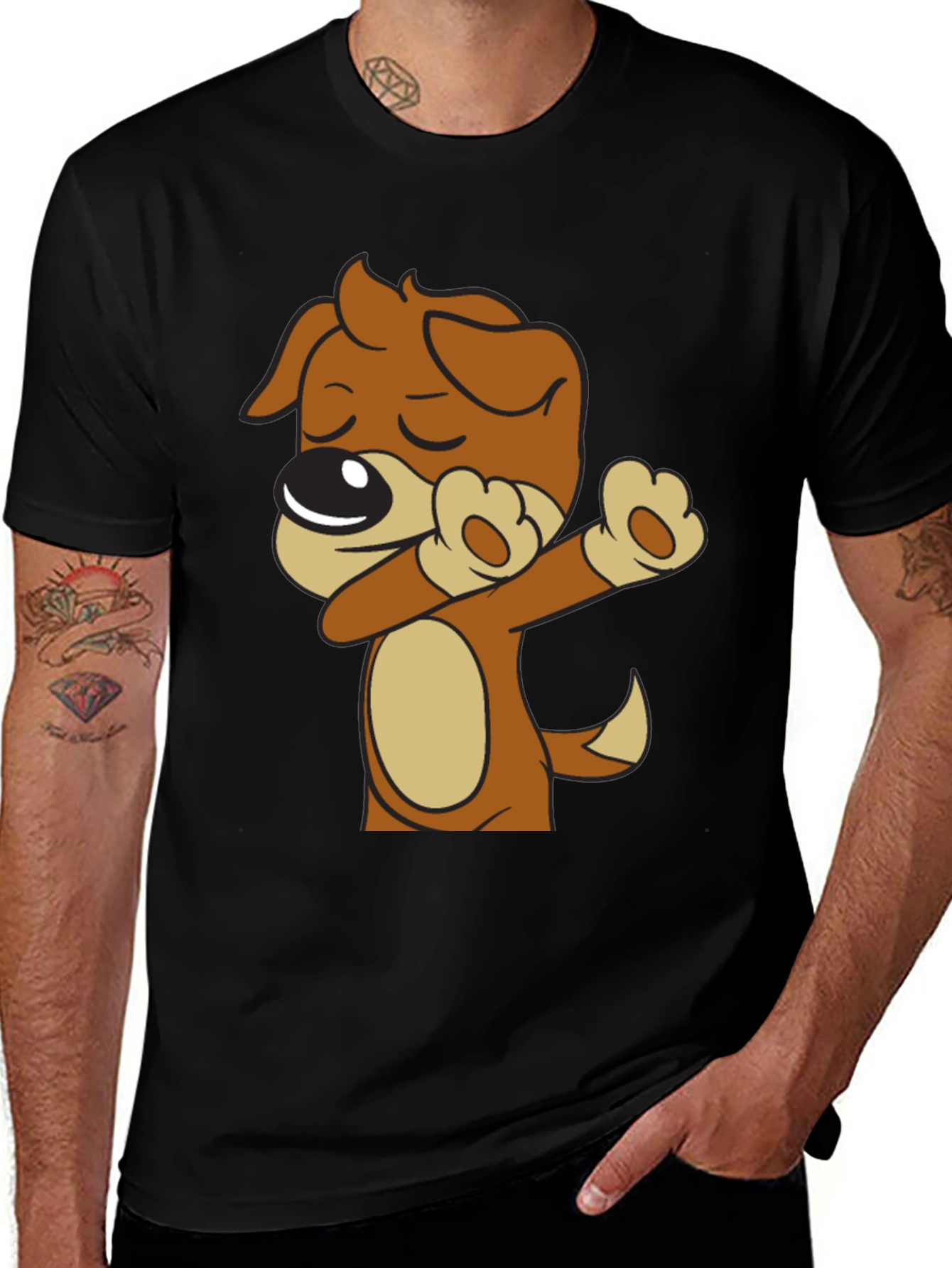 Dog Dabbing Black T-Shirt - Cartoon Animal Graphic Tee