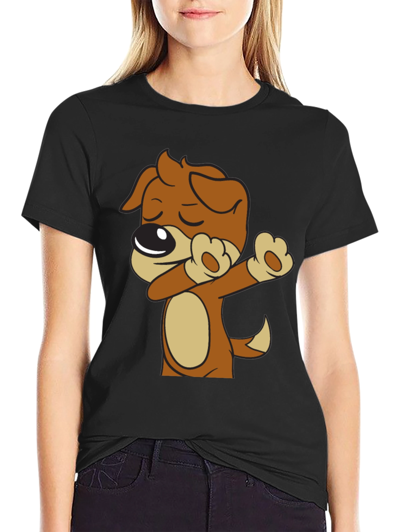 Dog Dabbing Black T-Shirt - Cartoon Animal Graphic Tee