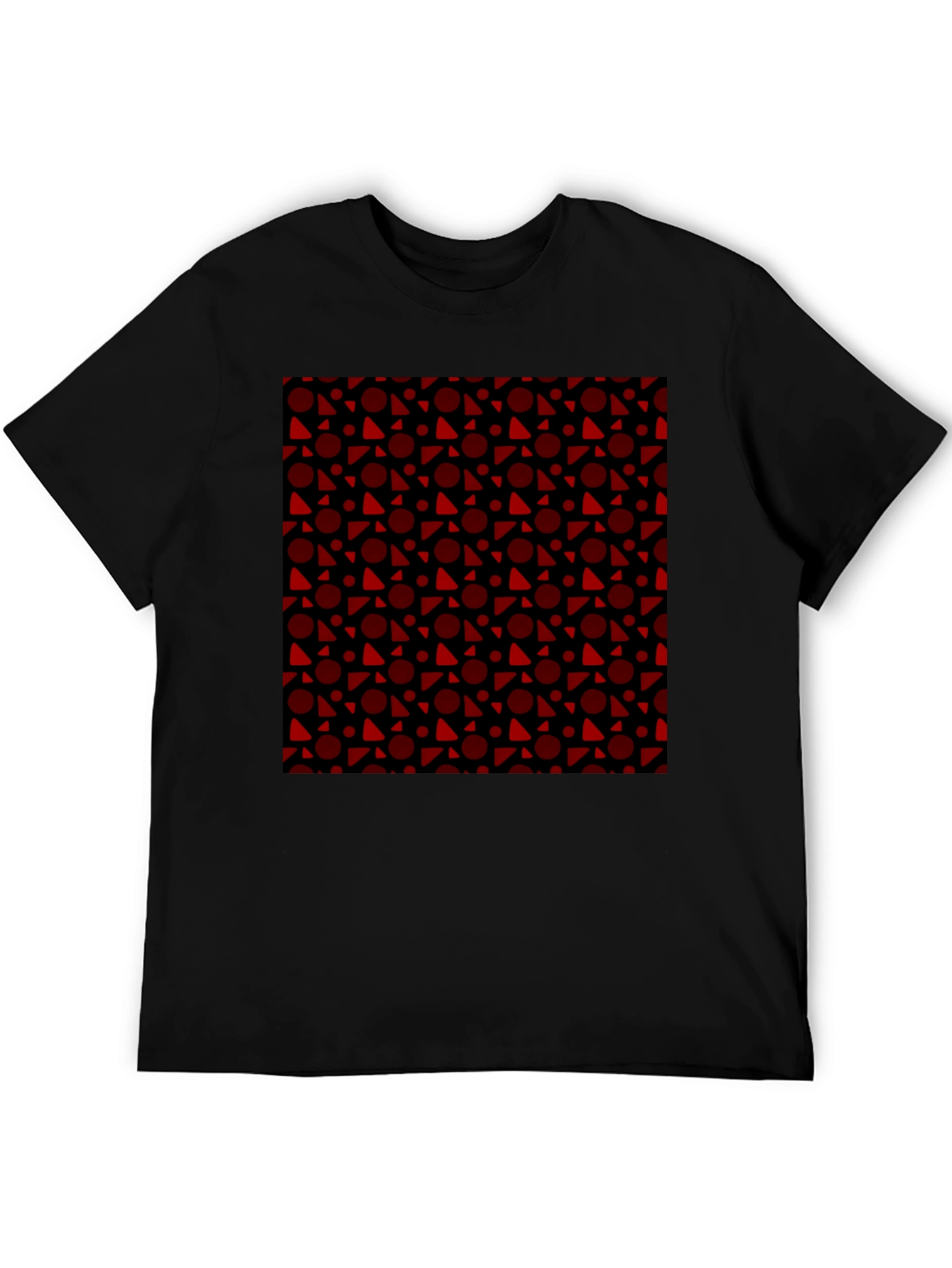 Black Tee with Red Geometric Pattern