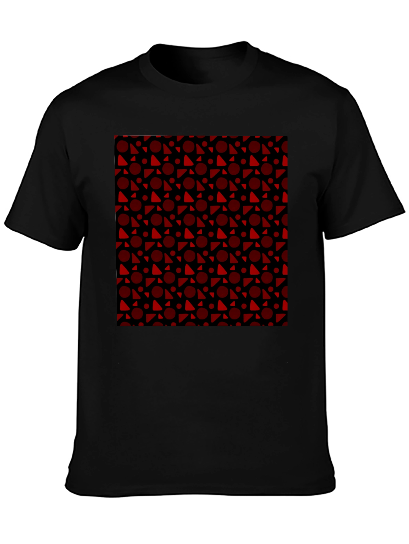 Black Tee with Red Geometric Pattern