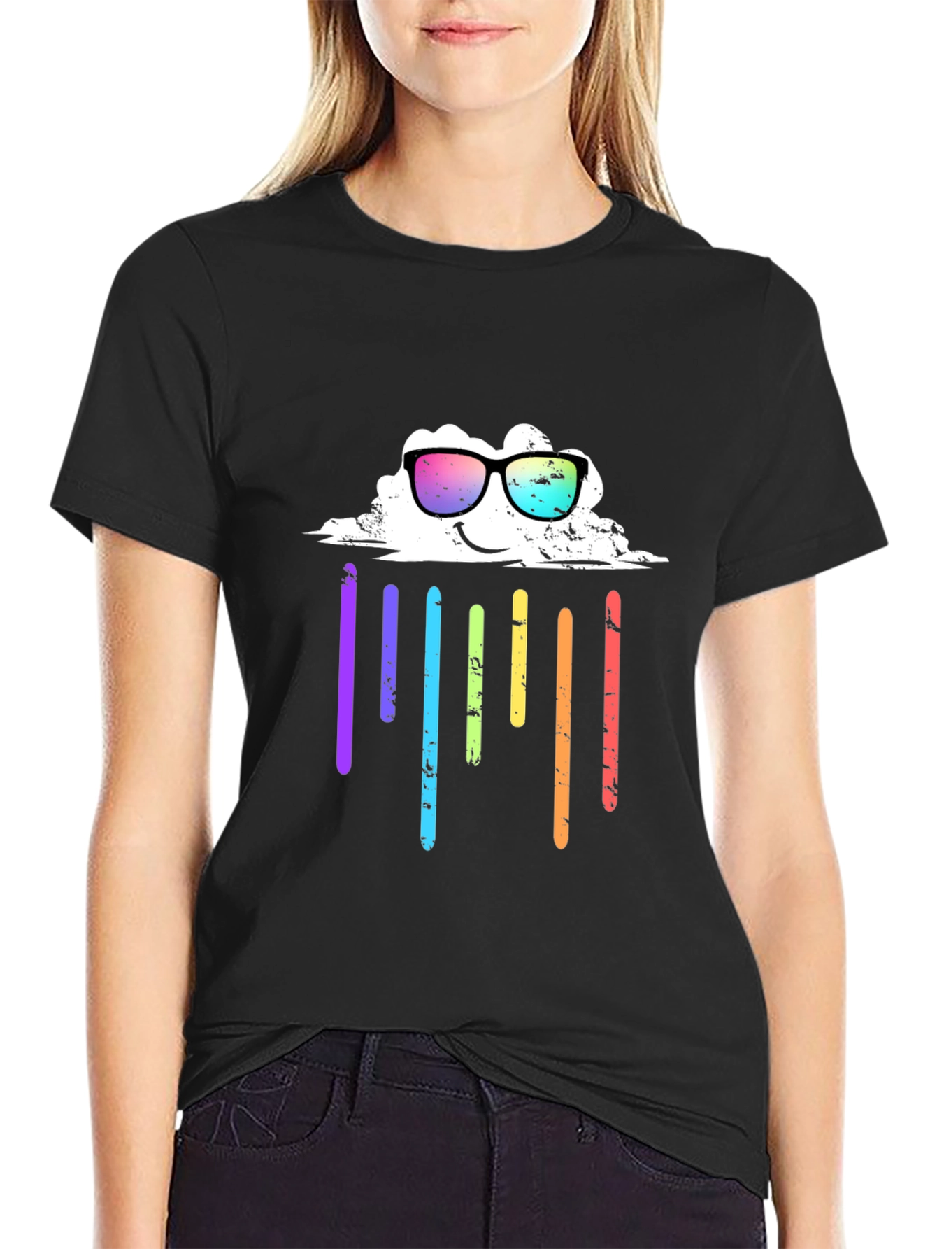 Rainbow Cloud Graphic Tee - Black T-Shirt