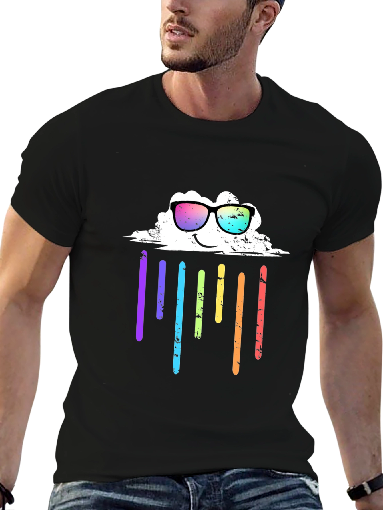 Rainbow Cloud Graphic Tee - Black T-Shirt