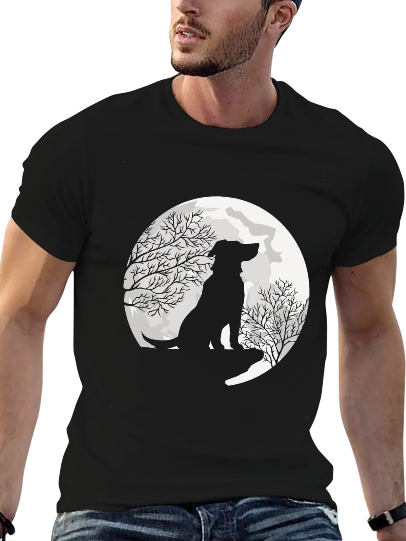 Moonlit Dog Silhouette Graphic Tee