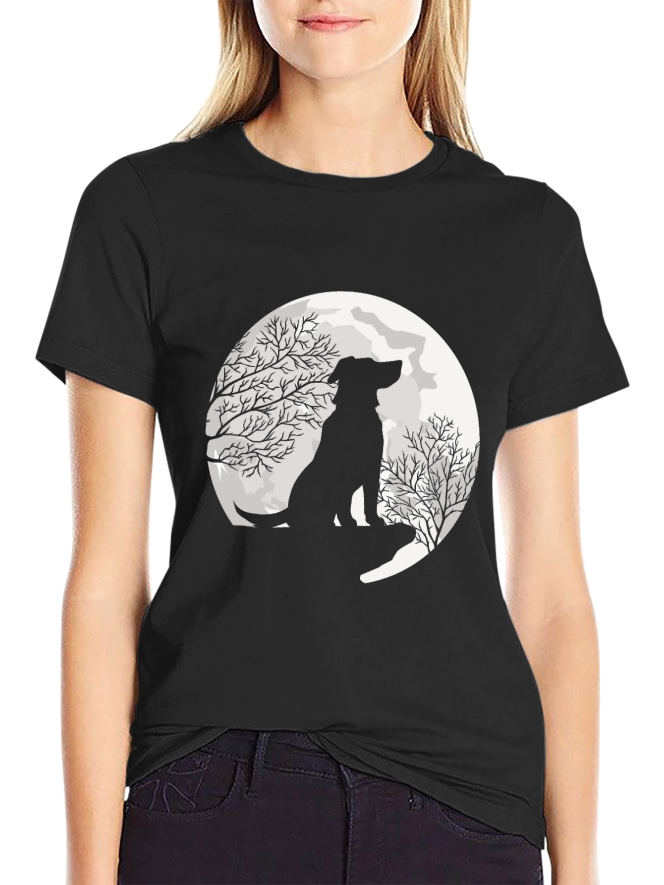 Moonlit Dog Silhouette Graphic Tee