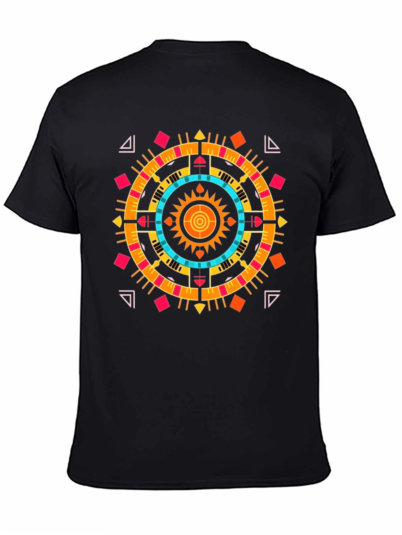 Geometric Aztec Print Tee - Stylish Black Cotton T-Shirt