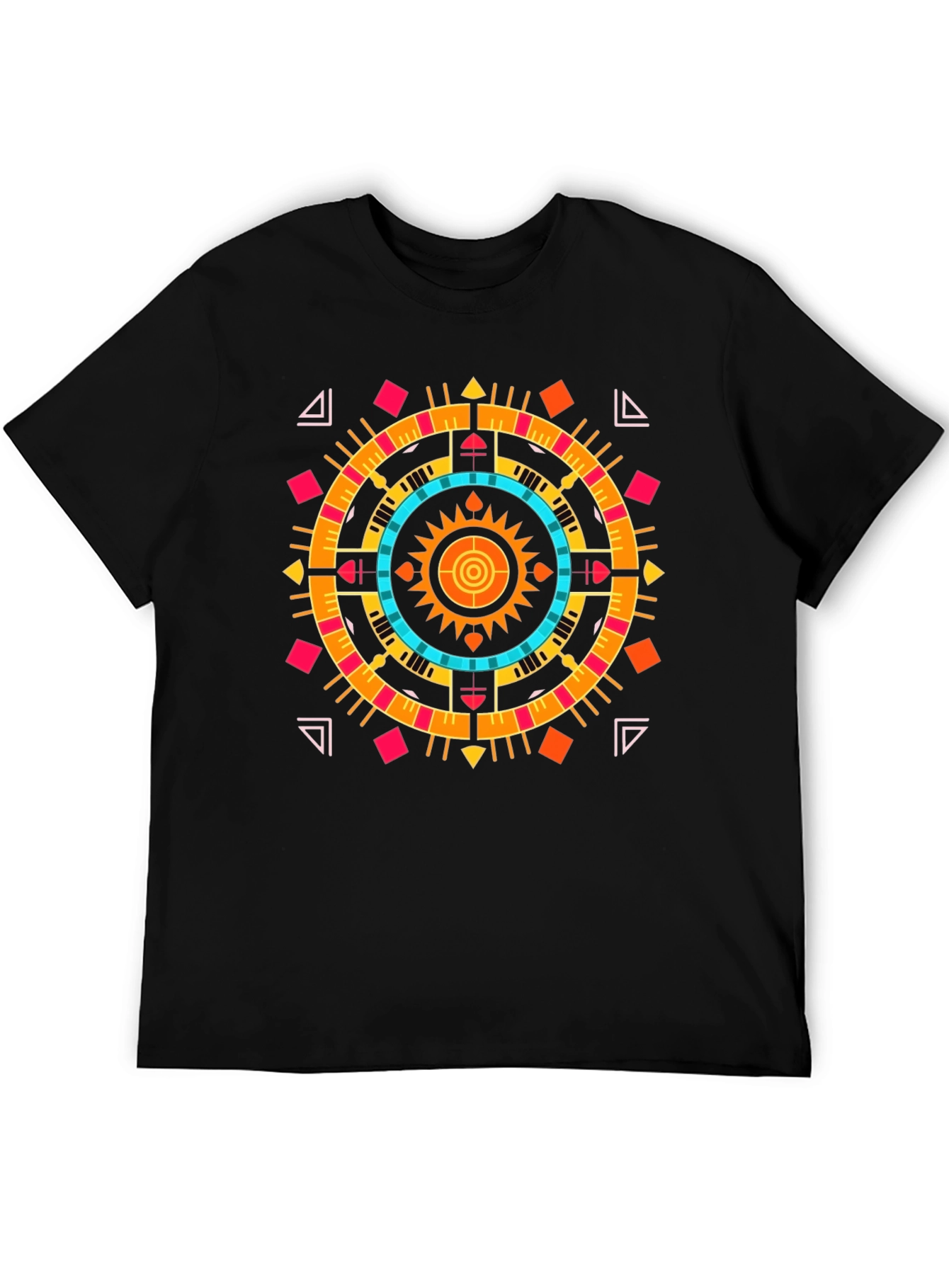 Geometric Aztec Print Tee - Stylish Black Cotton T-Shirt