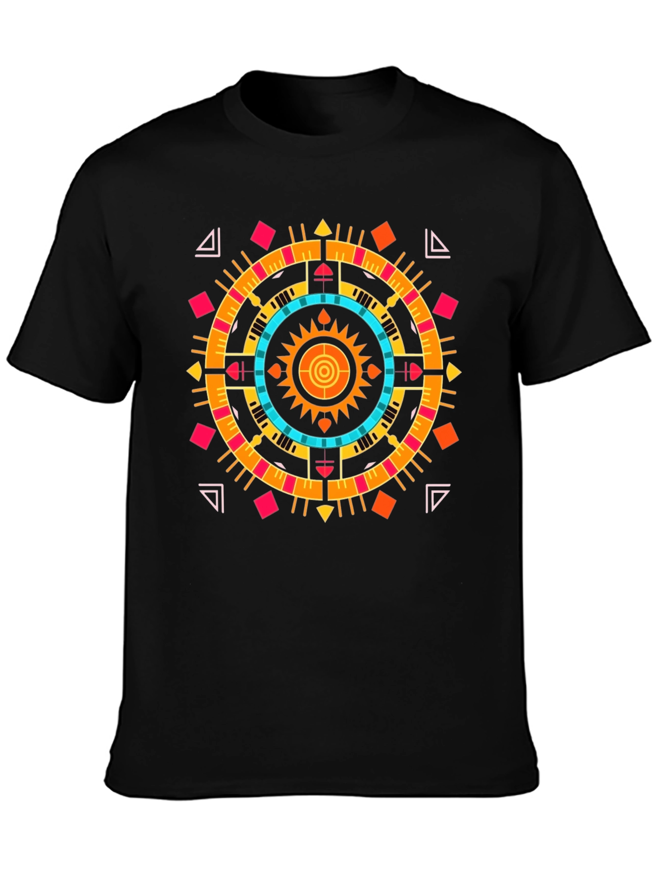 Geometric Aztec Print Tee - Stylish Black Cotton T-Shirt