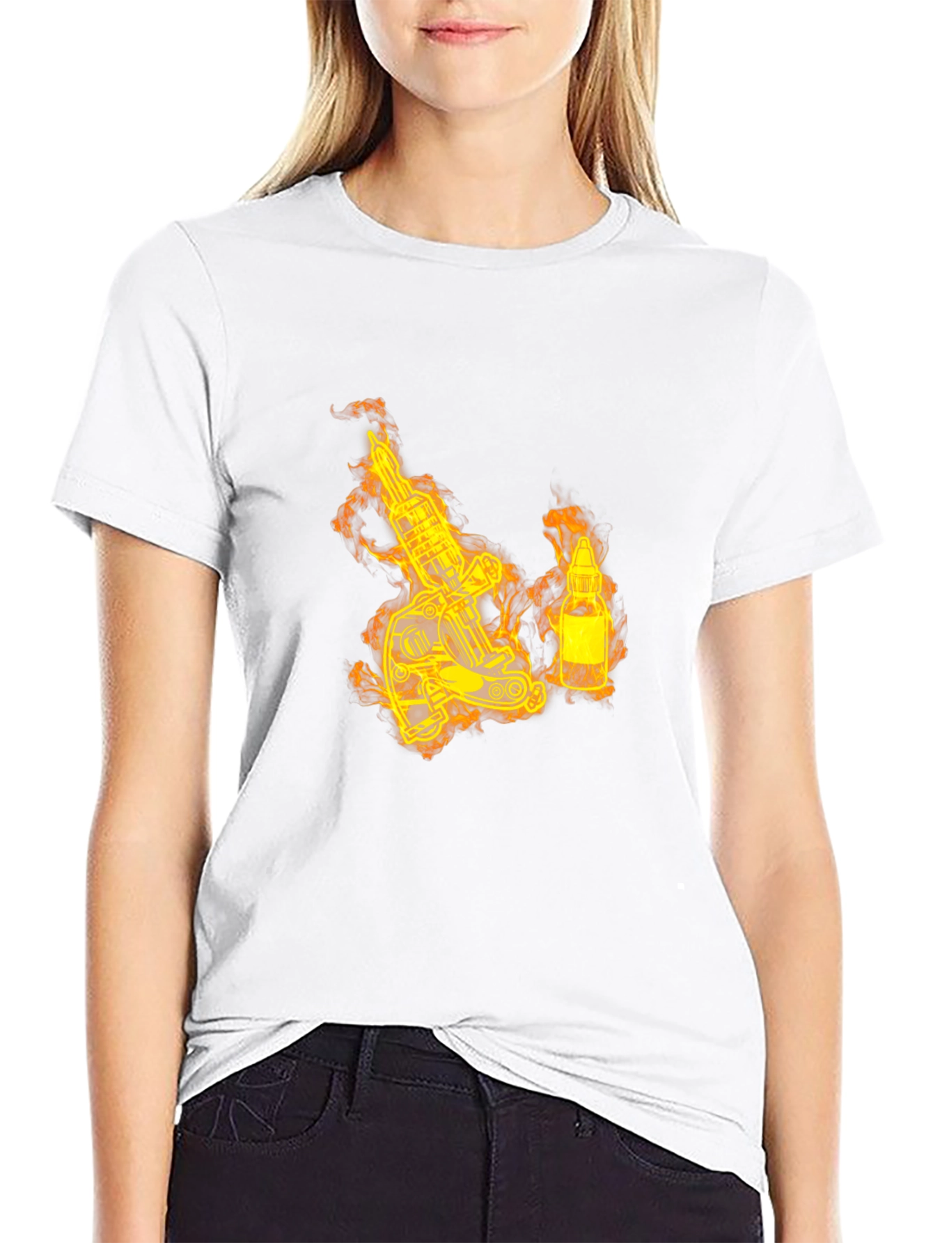 Fiery Tattoo Machine Graphic T-Shirt - Bold Black Tee