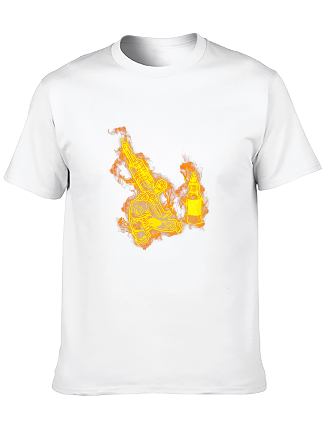 Fiery Tattoo Machine Graphic T-Shirt - Bold Black Tee