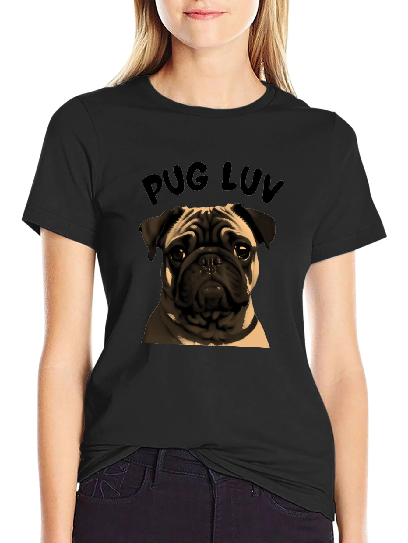 Pug Luv Graphic Tee - Black Cotton Comfort