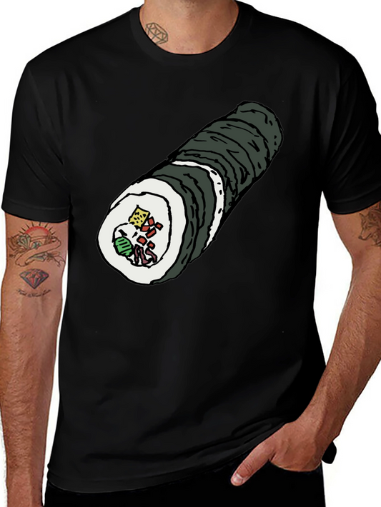 Sushi Roll Graphic Tee - Black Cotton T-Shirt