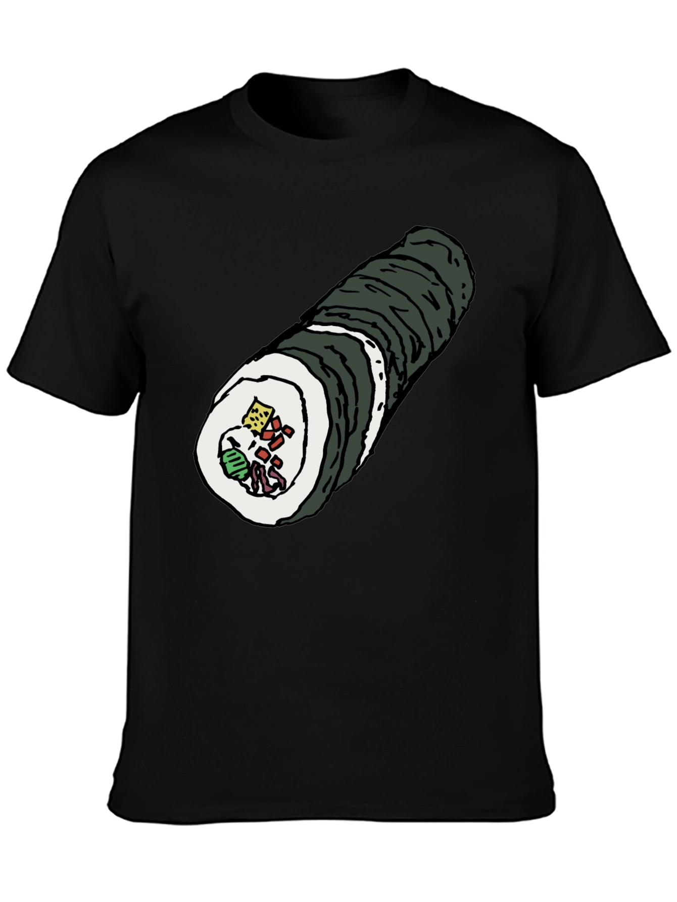 Sushi Roll Graphic Tee - Black Cotton T-Shirt