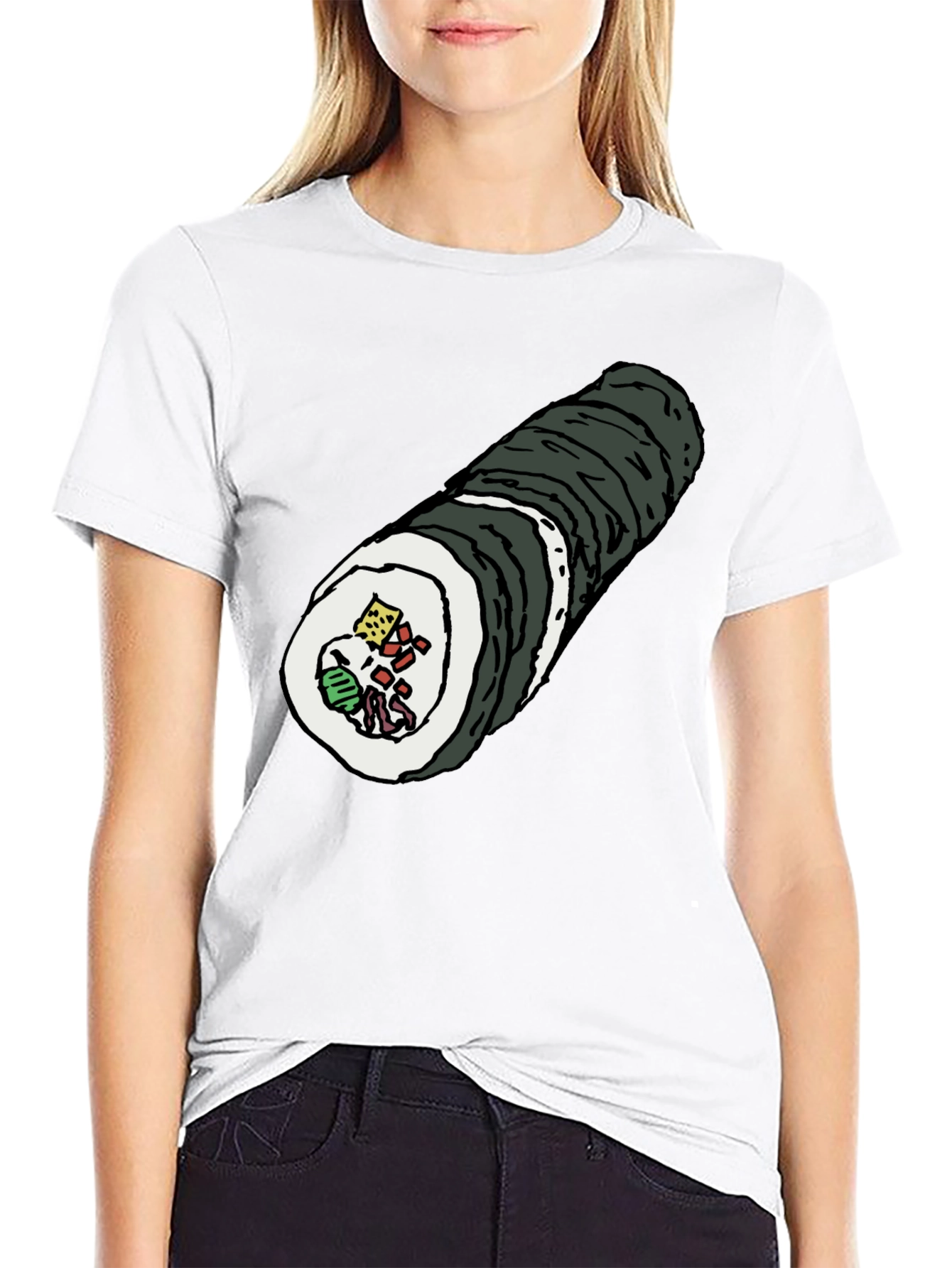 Sushi Roll Graphic Tee - Black Cotton T-Shirt