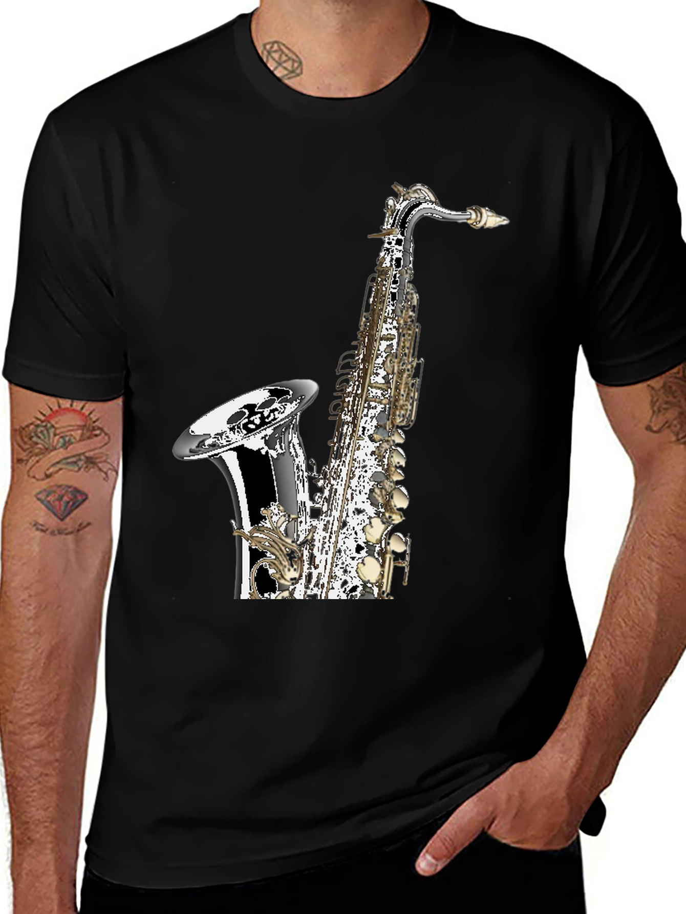 Saxophone Graphic Black T-Shirt | Musician Tee