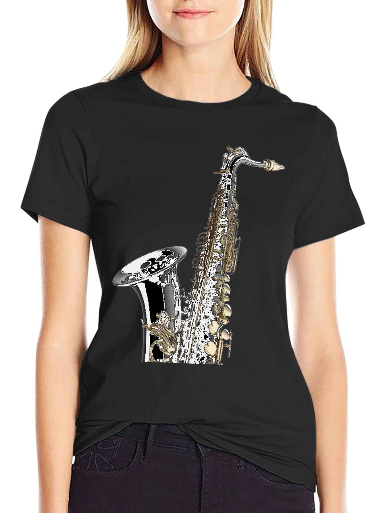Saxophone Graphic Black T-Shirt | Musician Tee