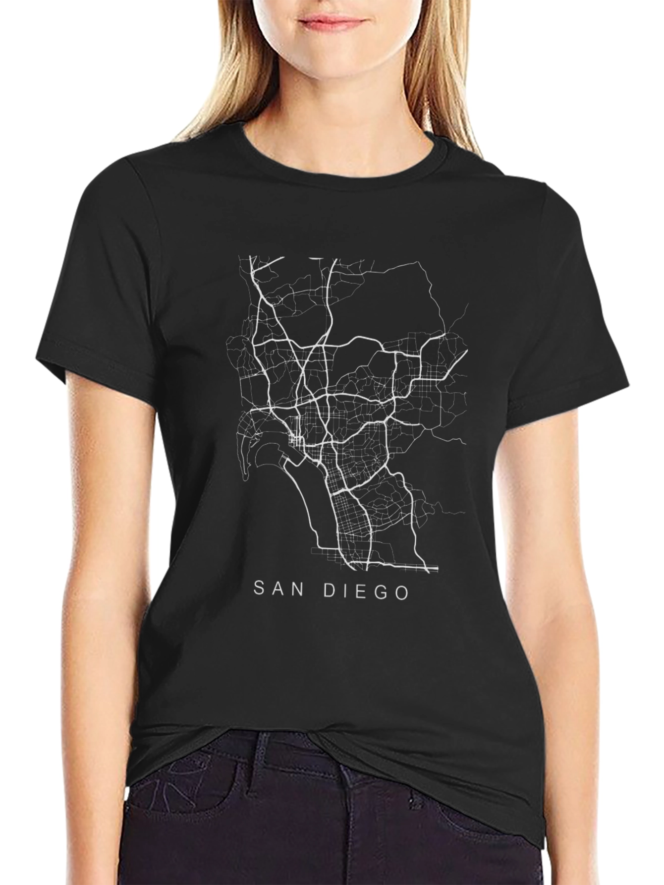 San Diego Map T-Shirt - City Street Black Tee