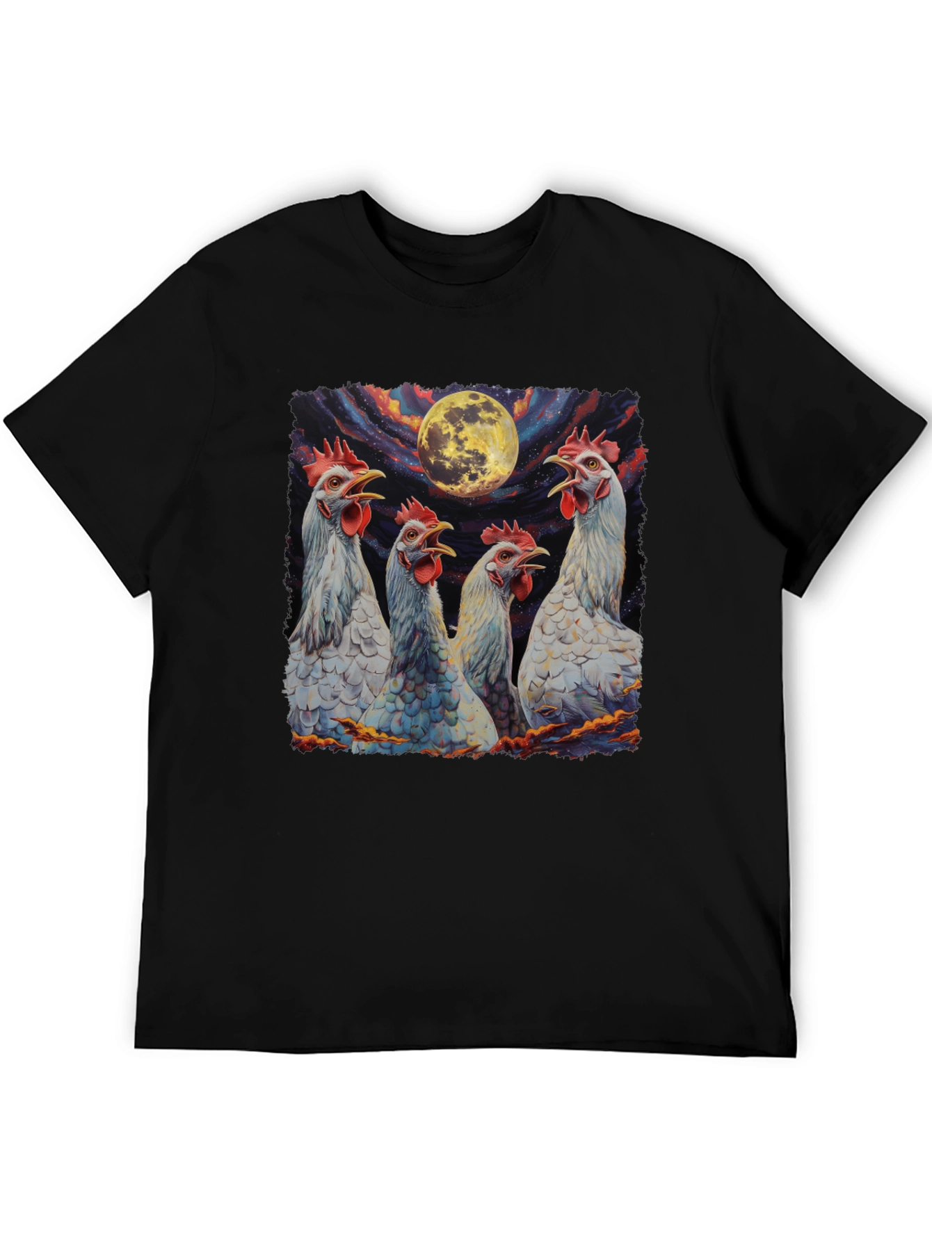 Moonlit Howling Chickens Black T-Shirt