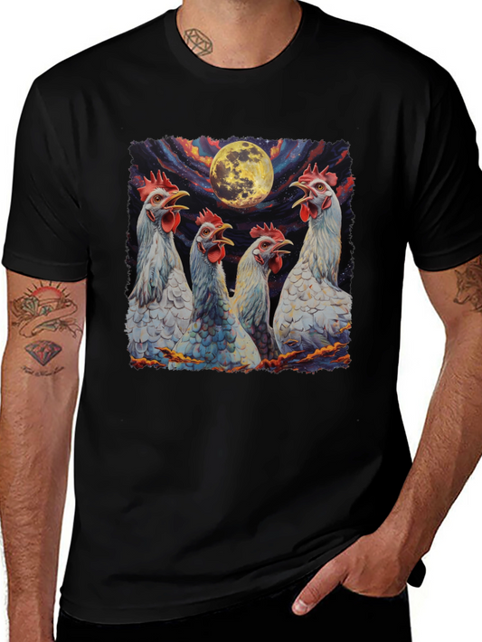 Moonlit Howling Chickens Black T-Shirt