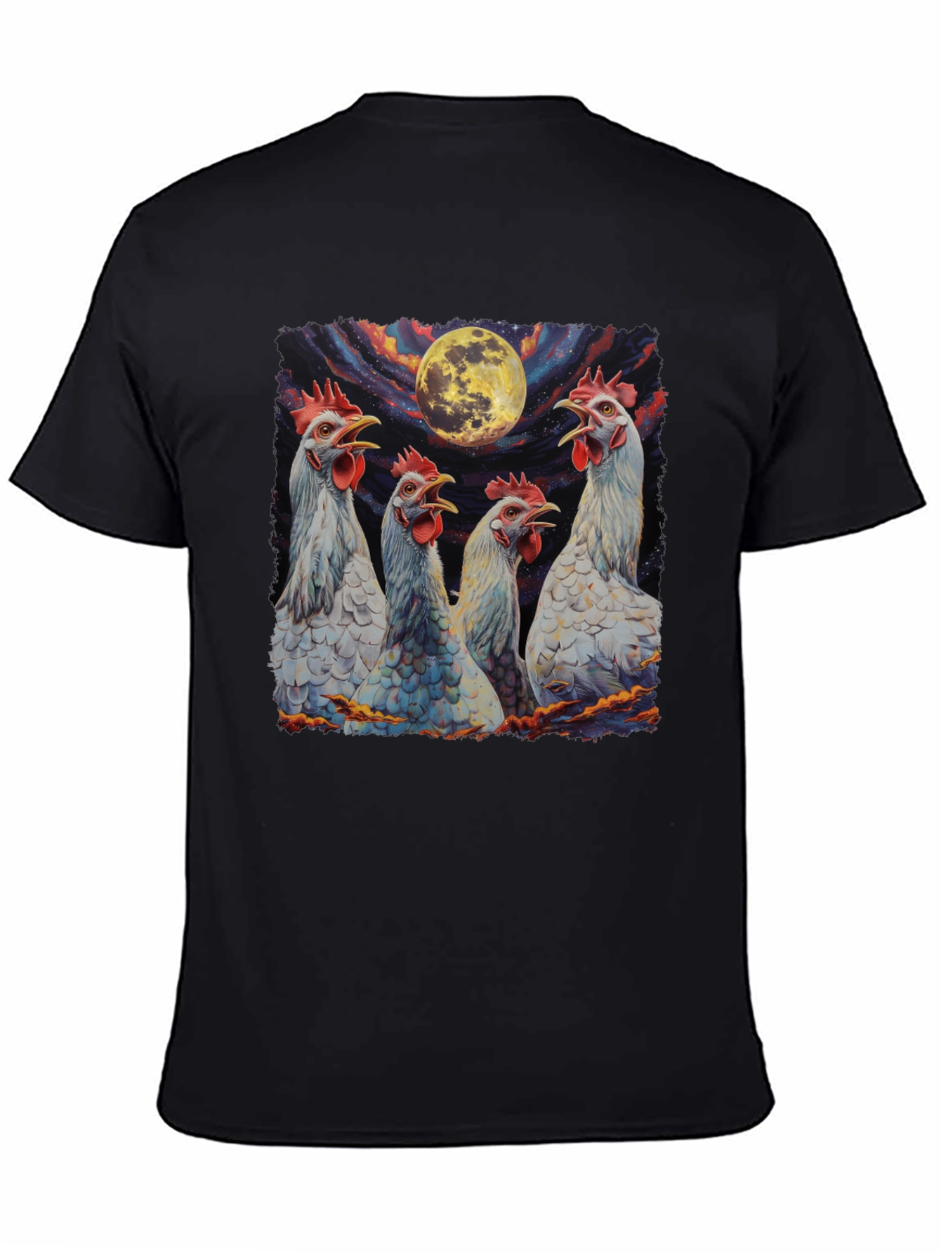 Moonlit Howling Chickens Black T-Shirt