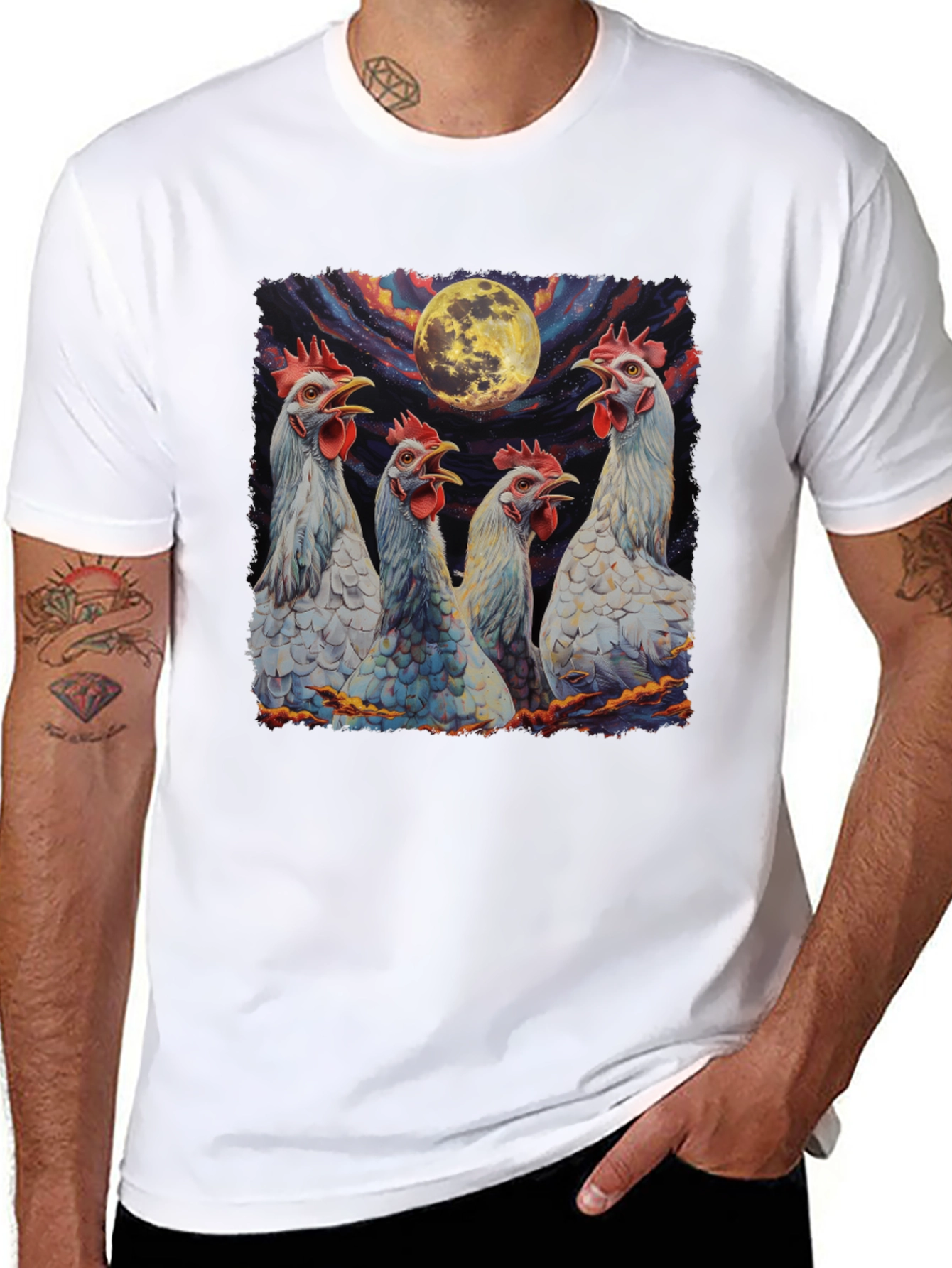 Moonlit Howling Chickens Black T-Shirt