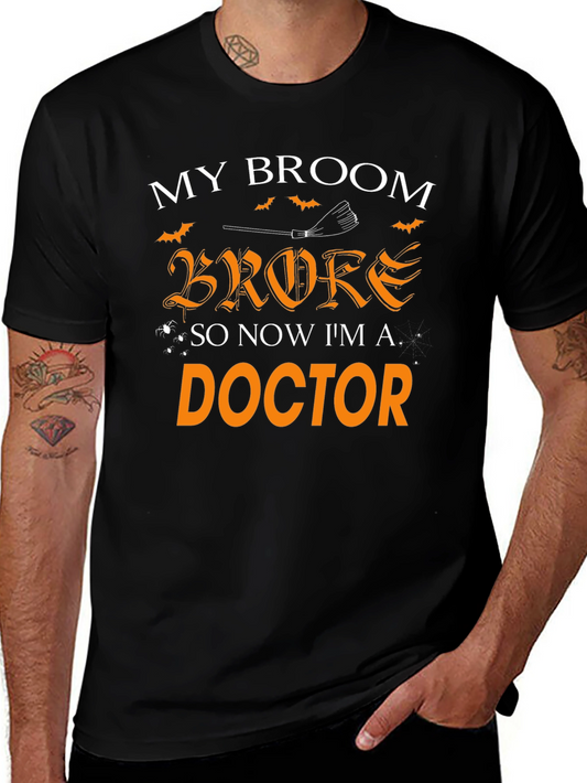 Funny Halloween Doctor T-Shirt - Broken Broom