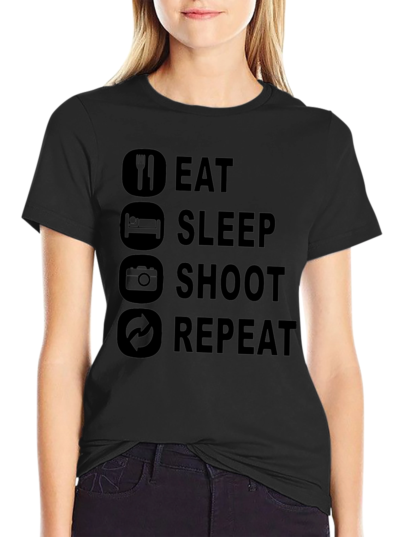 Eat Sleep Shoot Repeat Black Graphic Tee