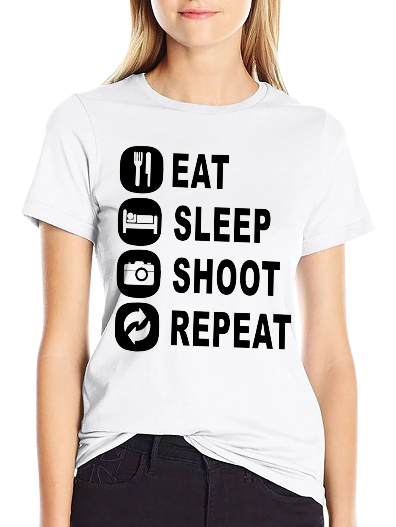 Eat Sleep Shoot Repeat Black Graphic Tee