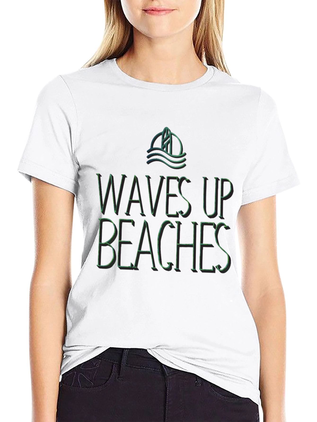 Waves Up Beaches Graphic Tee - Black Casual Shirt