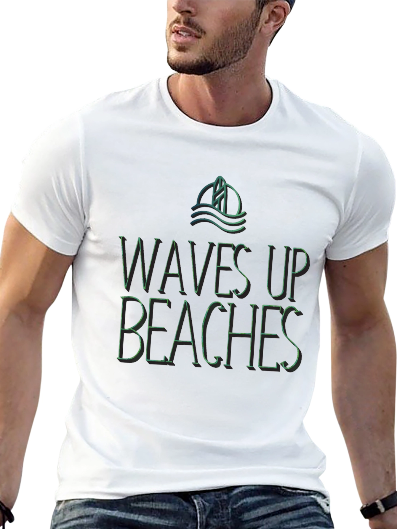 Waves Up Beaches Graphic Tee - Black Casual Shirt