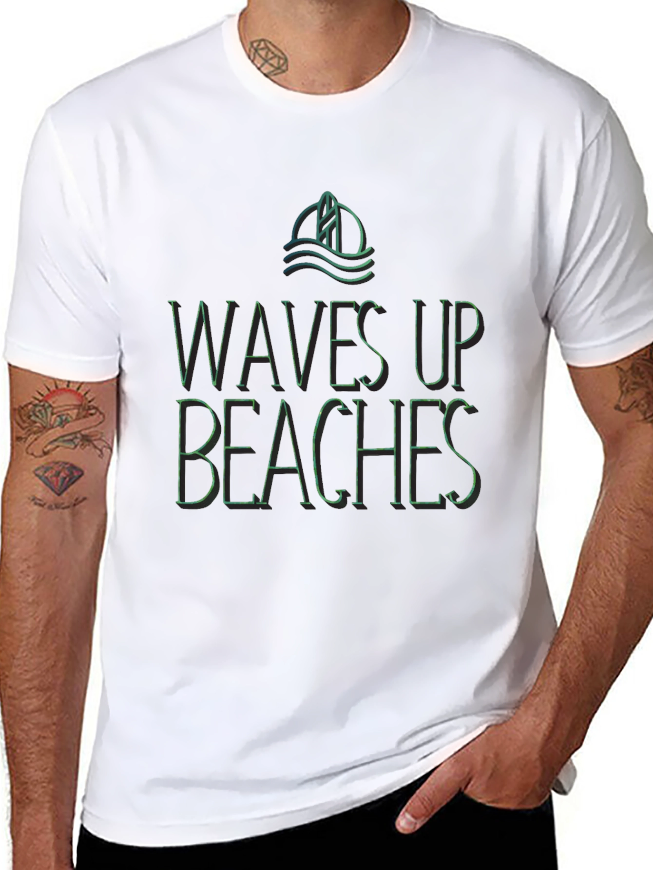 Waves Up Beaches Graphic Tee - Black Casual Shirt