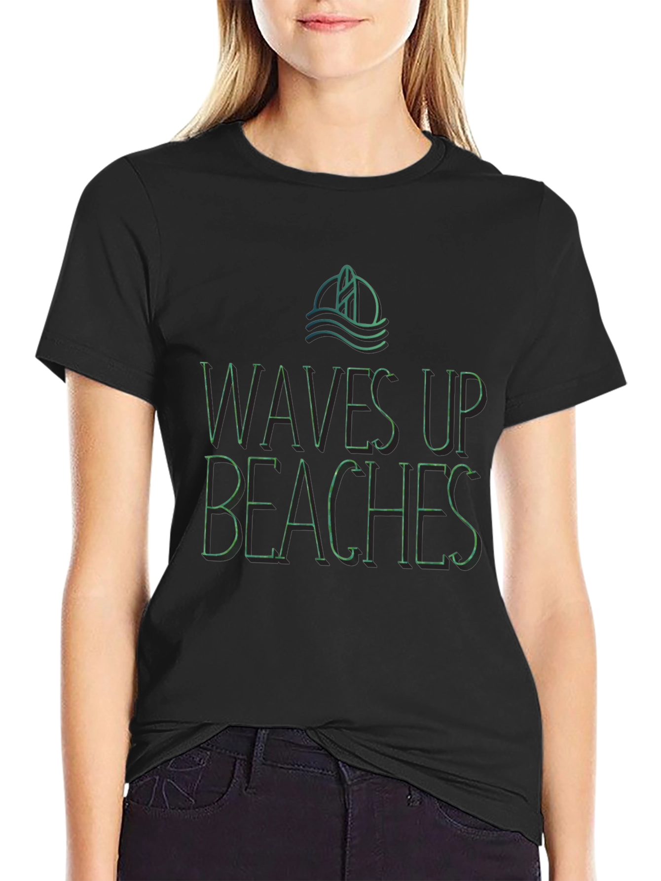 Waves Up Beaches Graphic Tee - Black Casual Shirt