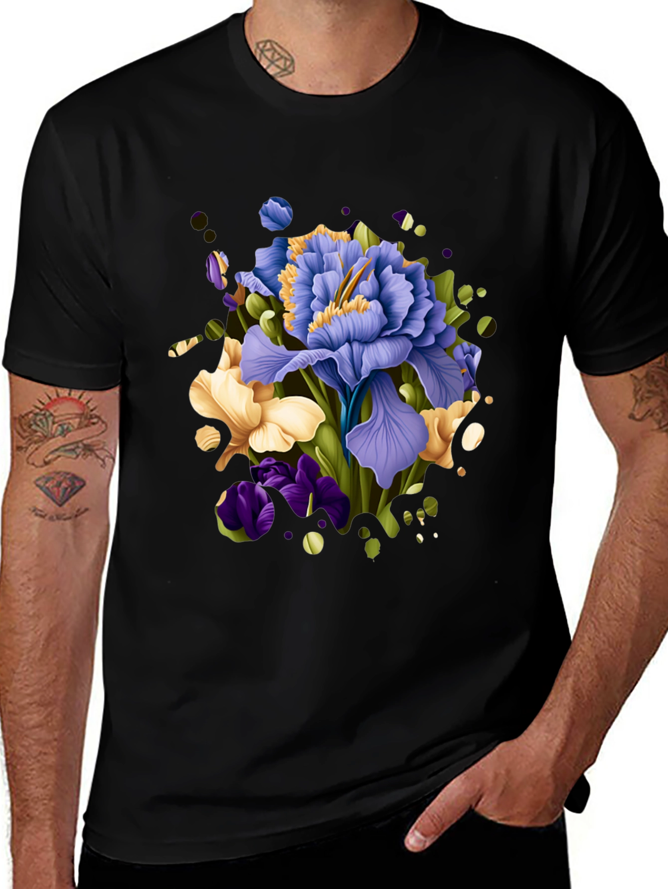 Floral Iris Graphic Black T-Shirt