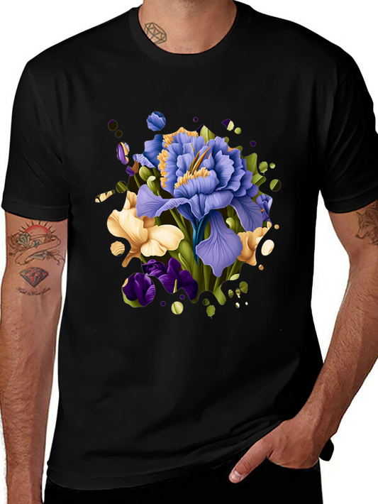 Floral Iris Graphic Black T-Shirt