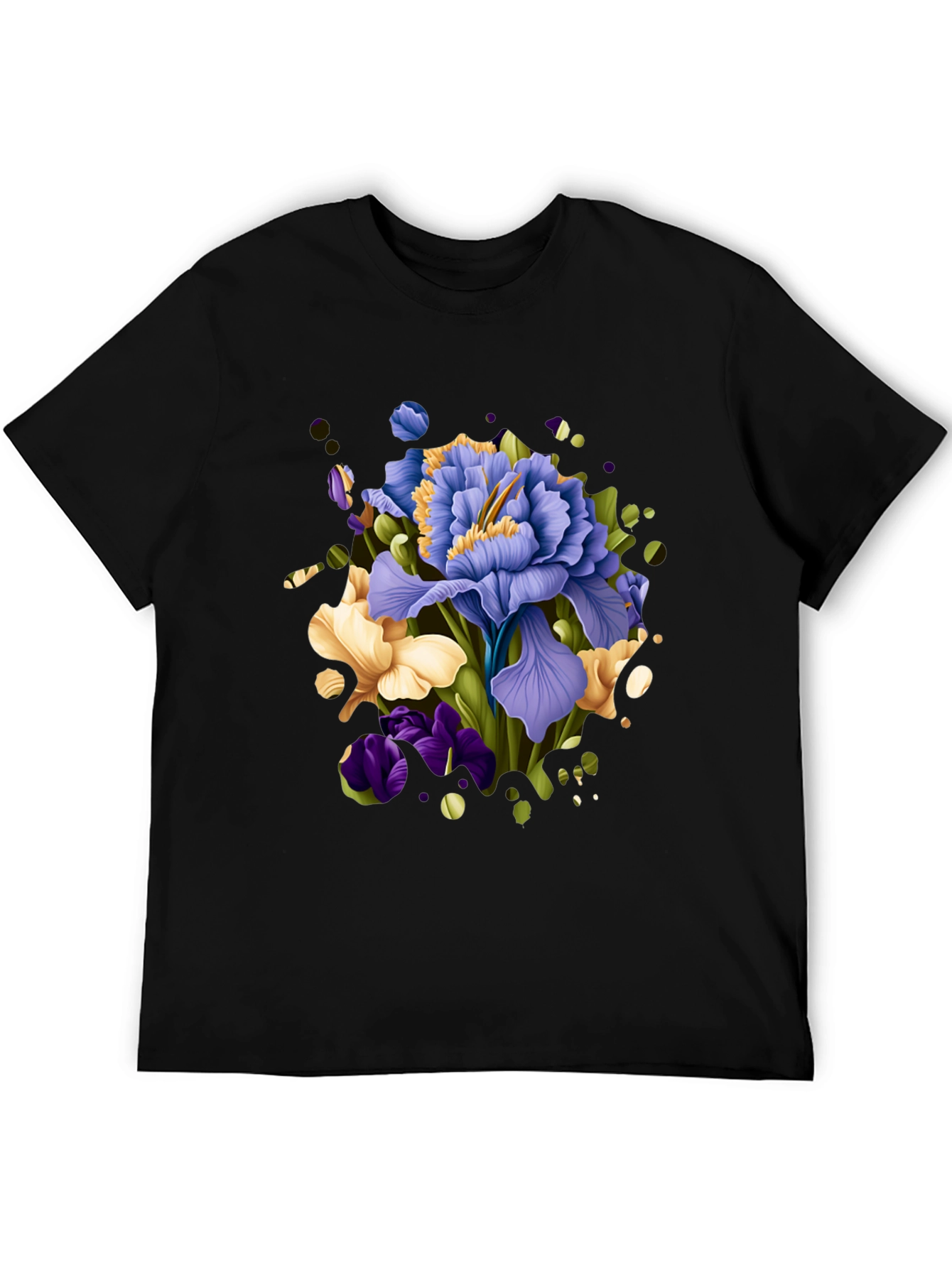 Floral Iris Graphic Black T-Shirt