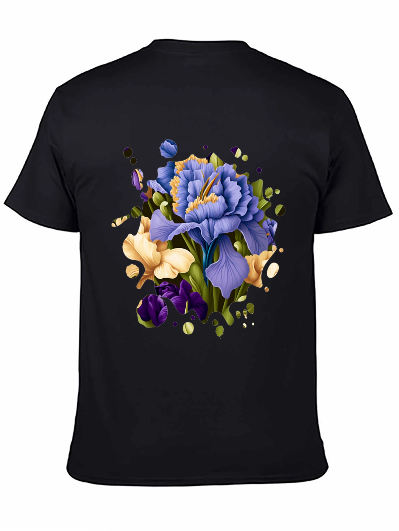 Floral Iris Graphic Black T-Shirt