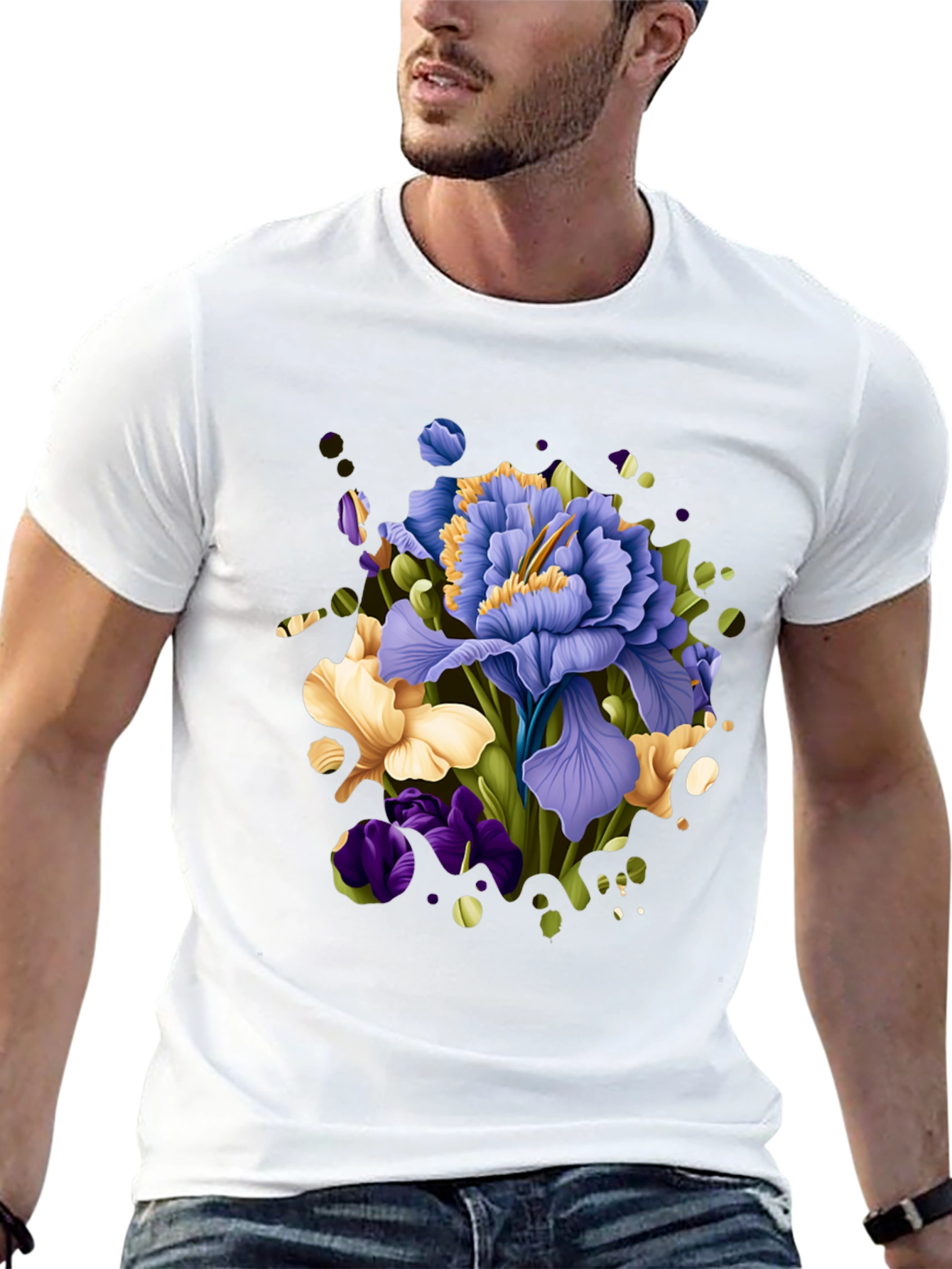 Floral Iris Graphic Black T-Shirt