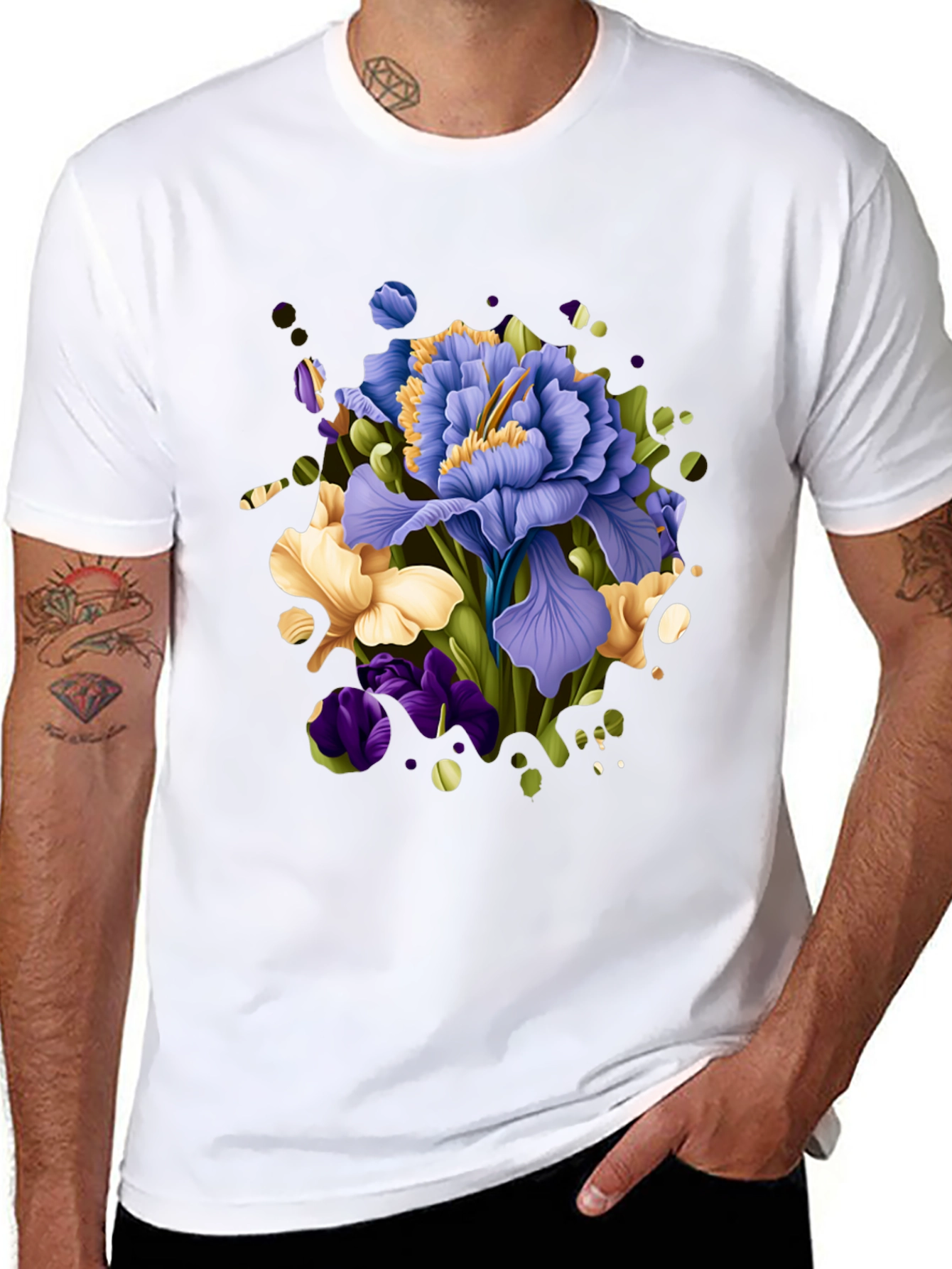 Floral Iris Graphic Black T-Shirt