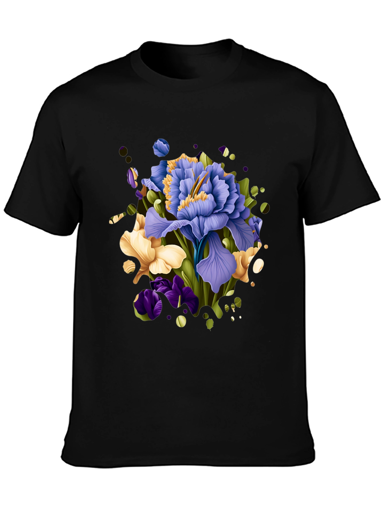 Floral Iris Graphic Black T-Shirt