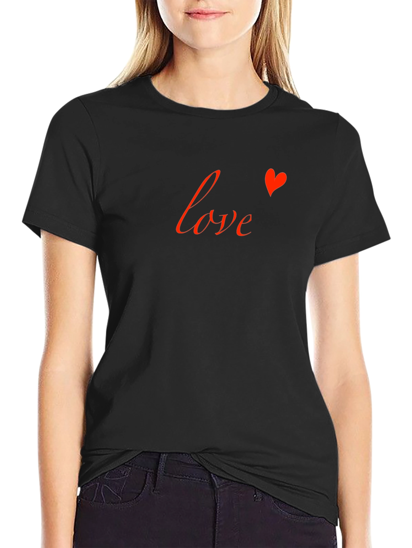Love Heart Graphic Black Crew Neck T-Shirt