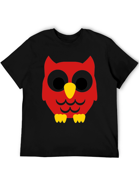 Cute Cartoon Owl Graphic Tee - Black Cotton Blend T-Shirt