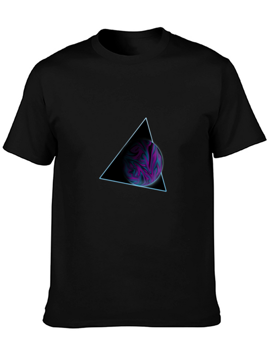 Abstract Triangle & Sphere Graphic Tee - Black Cotton T-Shirt
