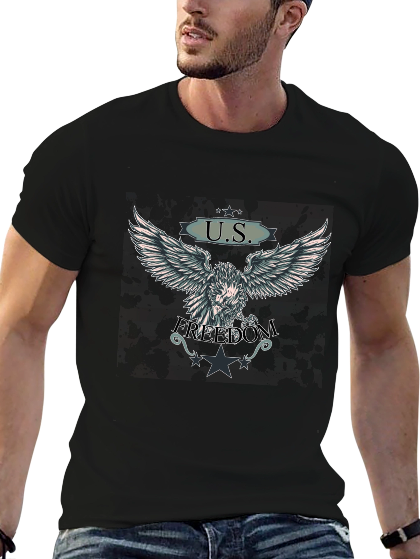 U.S. Freedom Eagle Graphic T-Shirt - Black