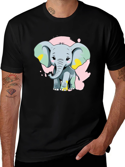 Cute Elephant Graphic Tee - Black Cotton Blend Shirt
