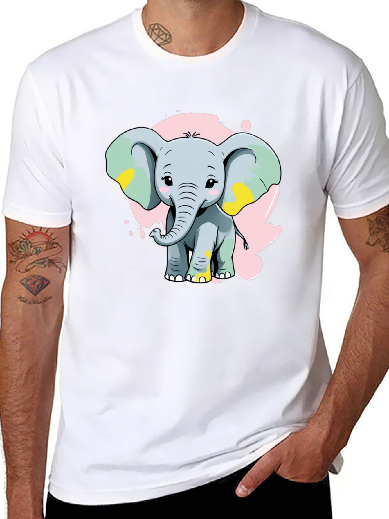 Cute Elephant Graphic Tee - Black Cotton Blend Shirt