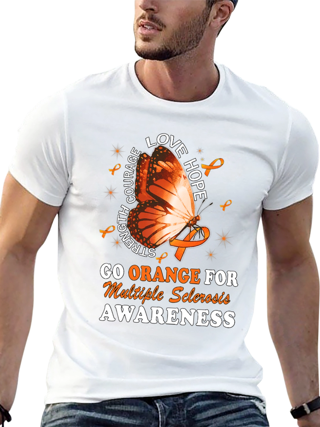 MS Awareness T-Shirt: Orange Butterfly Love Hope Strength