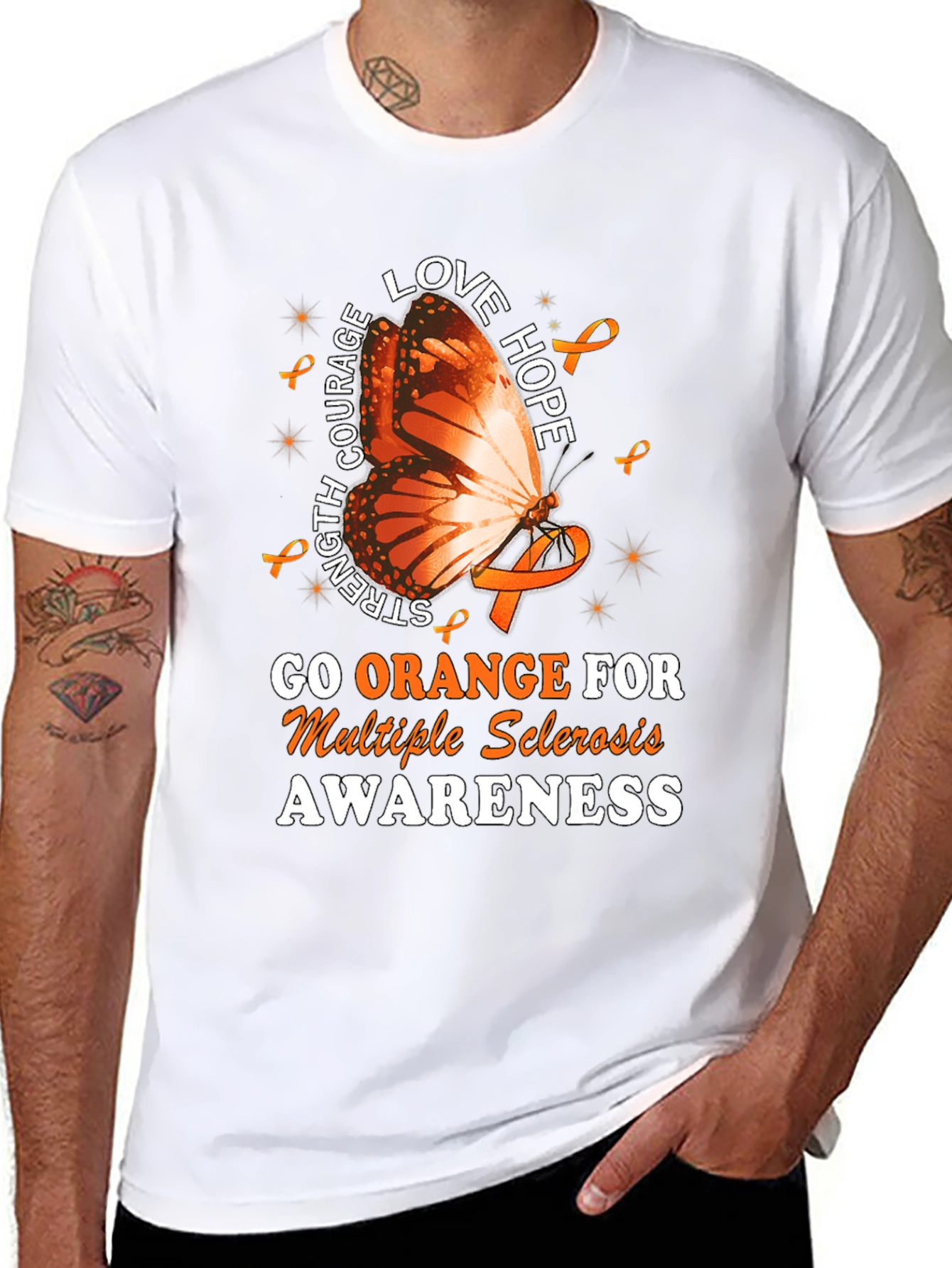 MS Awareness T-Shirt: Orange Butterfly Love Hope Strength