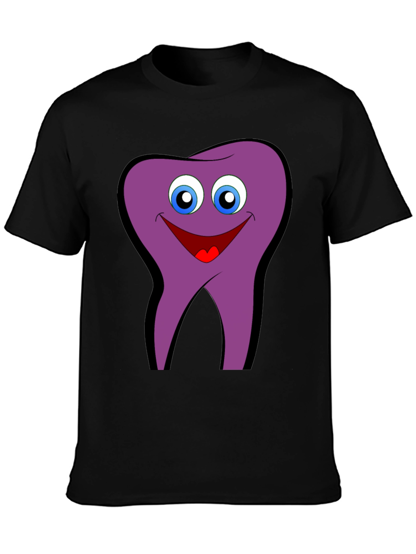 Funny Tooth Cartoon Graphic Tee - Black Cotton T-Shirt