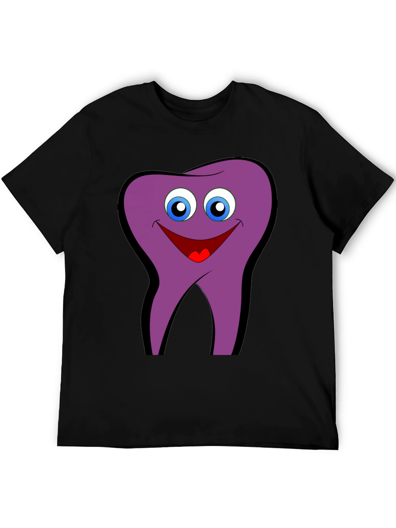 Funny Tooth Cartoon Graphic Tee - Black Cotton T-Shirt