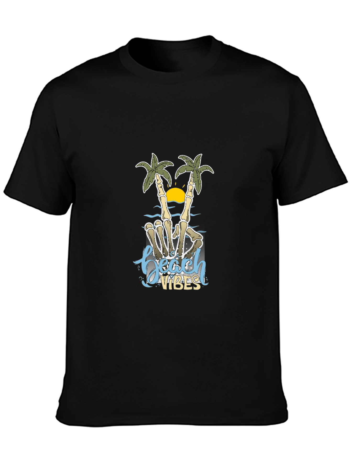 Beach Vibes Skeleton Hand Palm Tree T-Shirt
