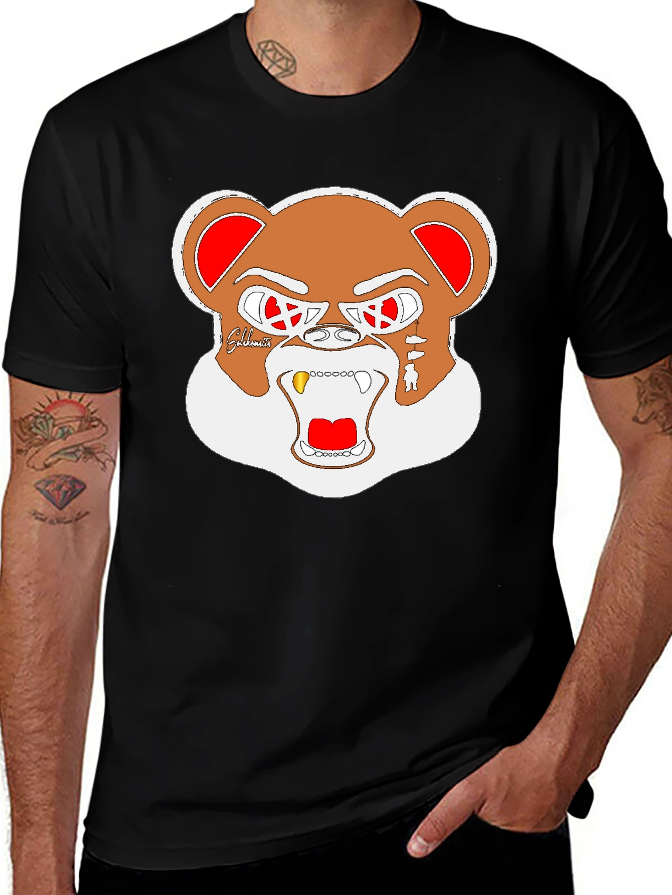 Cool Bear Graphic Print Black T-Shirt